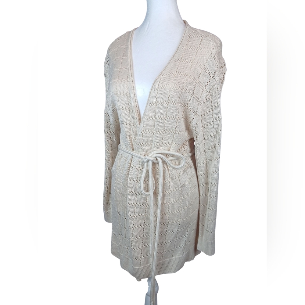 The Future Collective Neutral Knit Long Open Cardigan Heavy Belt Small Like New